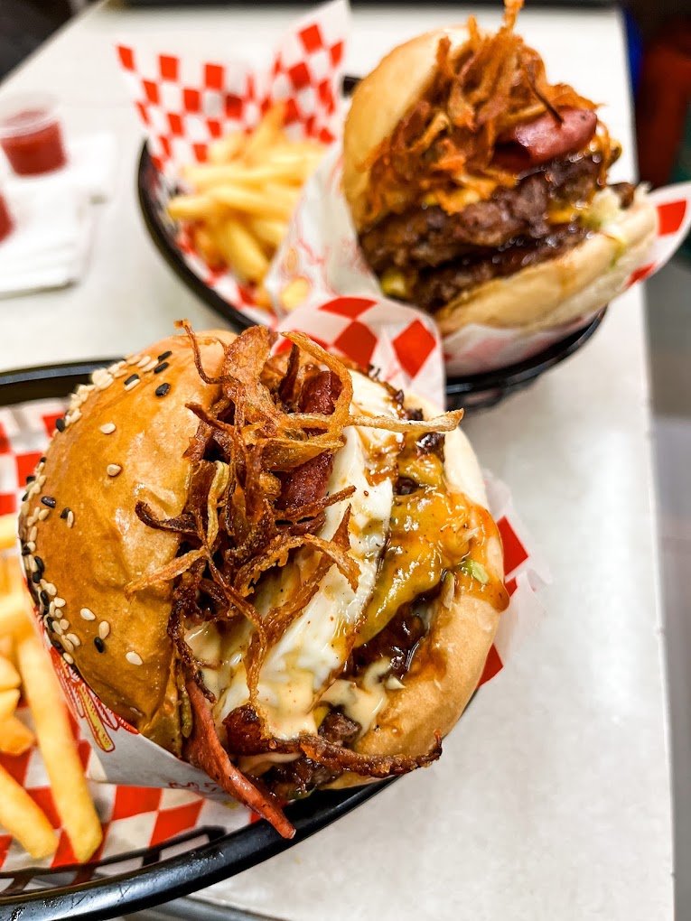 Loaded burger closeup